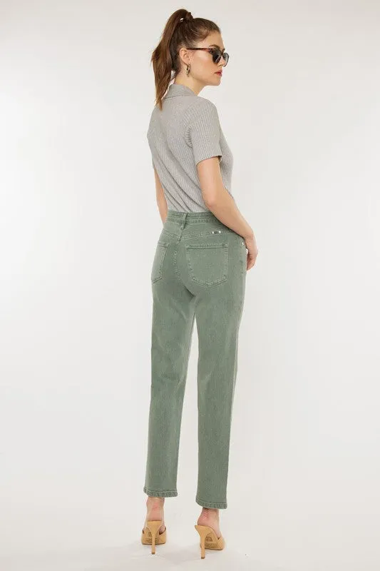 Kan Can Ultra High Rise 90's Olive Straight Jeans