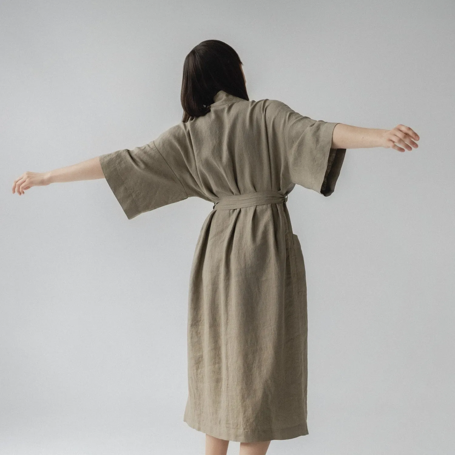 Khaki Linen Bathrobe