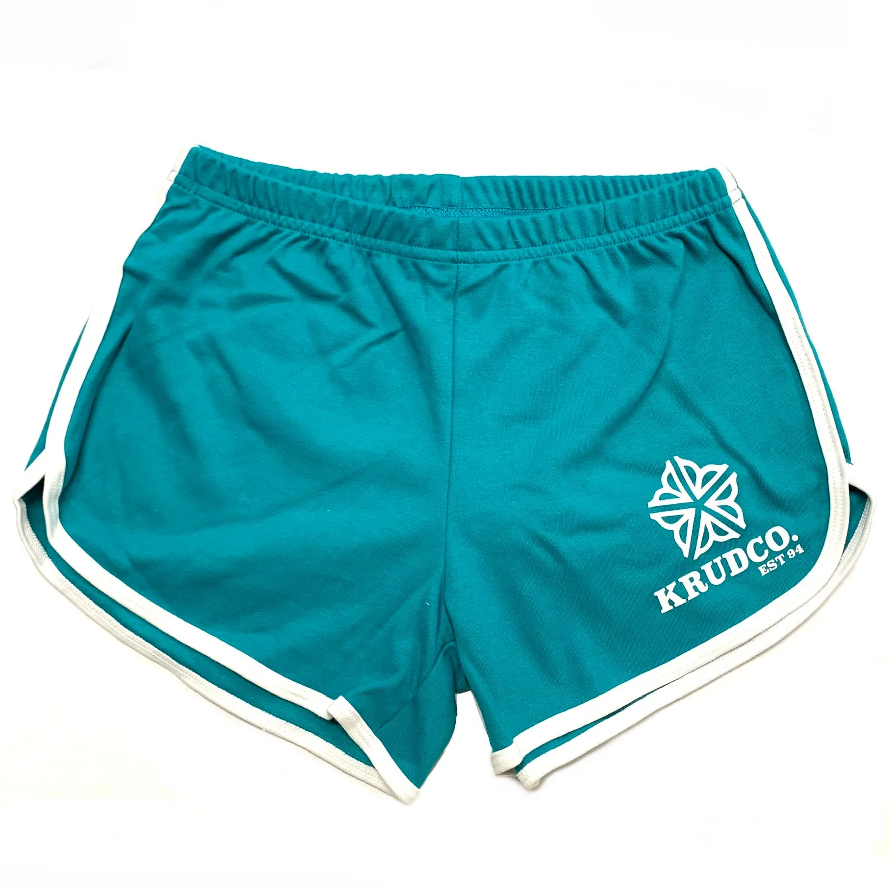 Krudco Skateshop Flower Logo Ladies Retro Gym Shorts Teal White