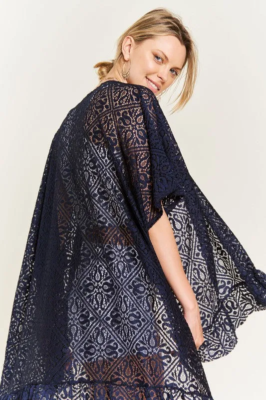 LACE OVER SIZE RUFFLE KIMONO