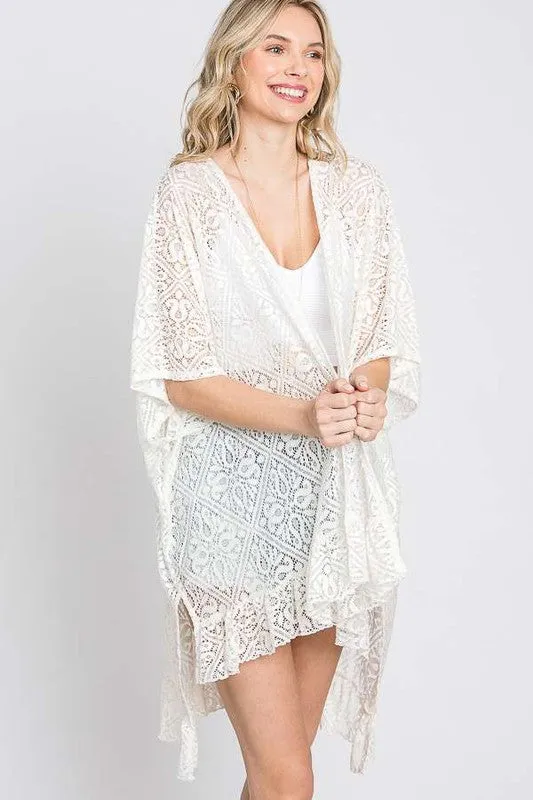 LACE OVER SIZE RUFFLE KIMONO