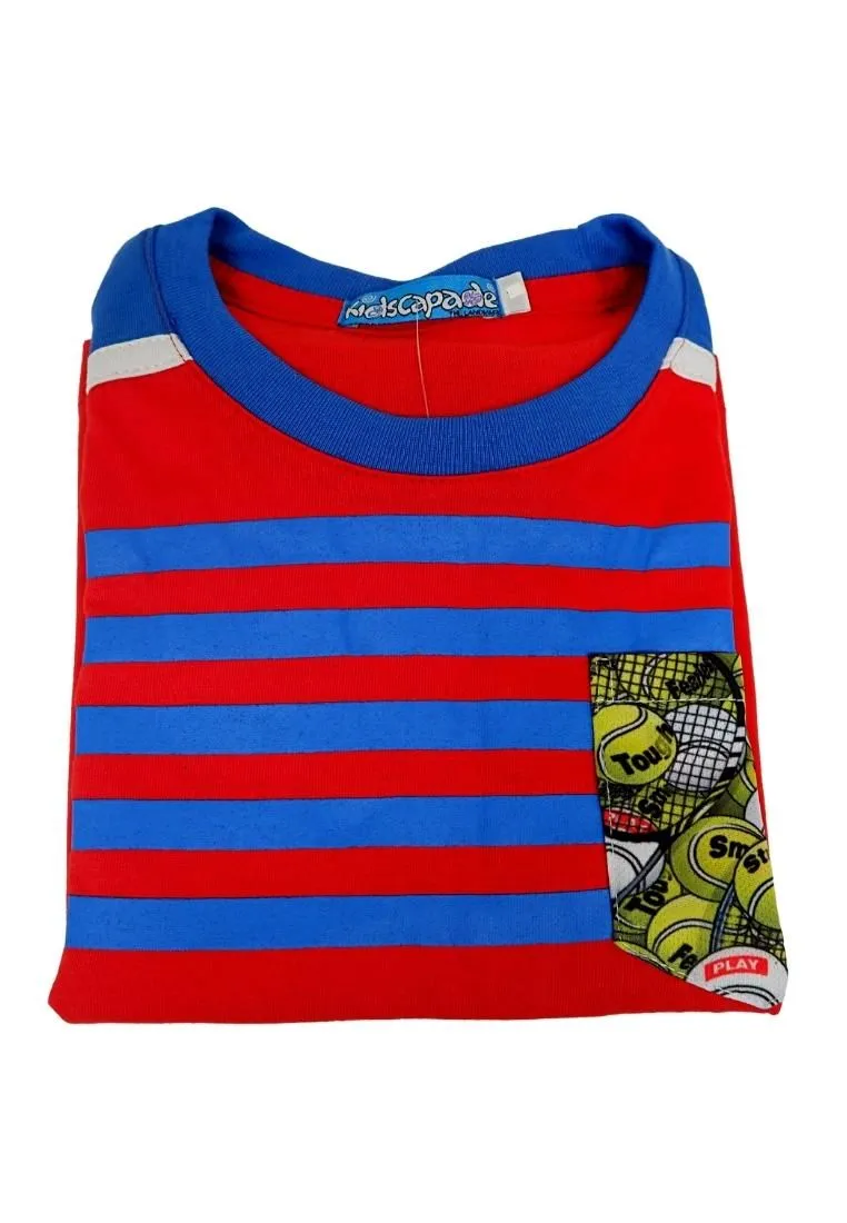 Landmark Short Set Bubble Blue/Red with Tennis-Print Pocket Tshirt