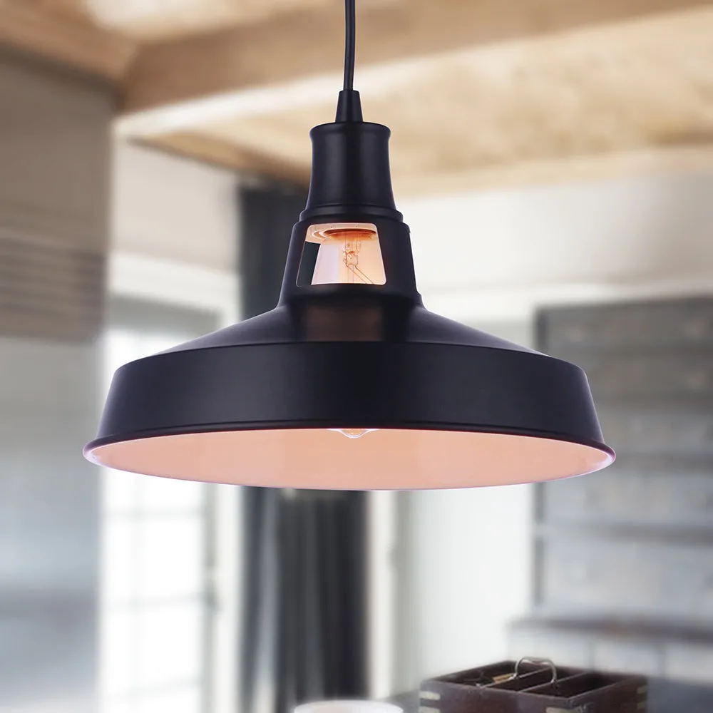 Large Matte Black Modern Farm House Metal Instant Pendant Light Recessed Conversion Kit