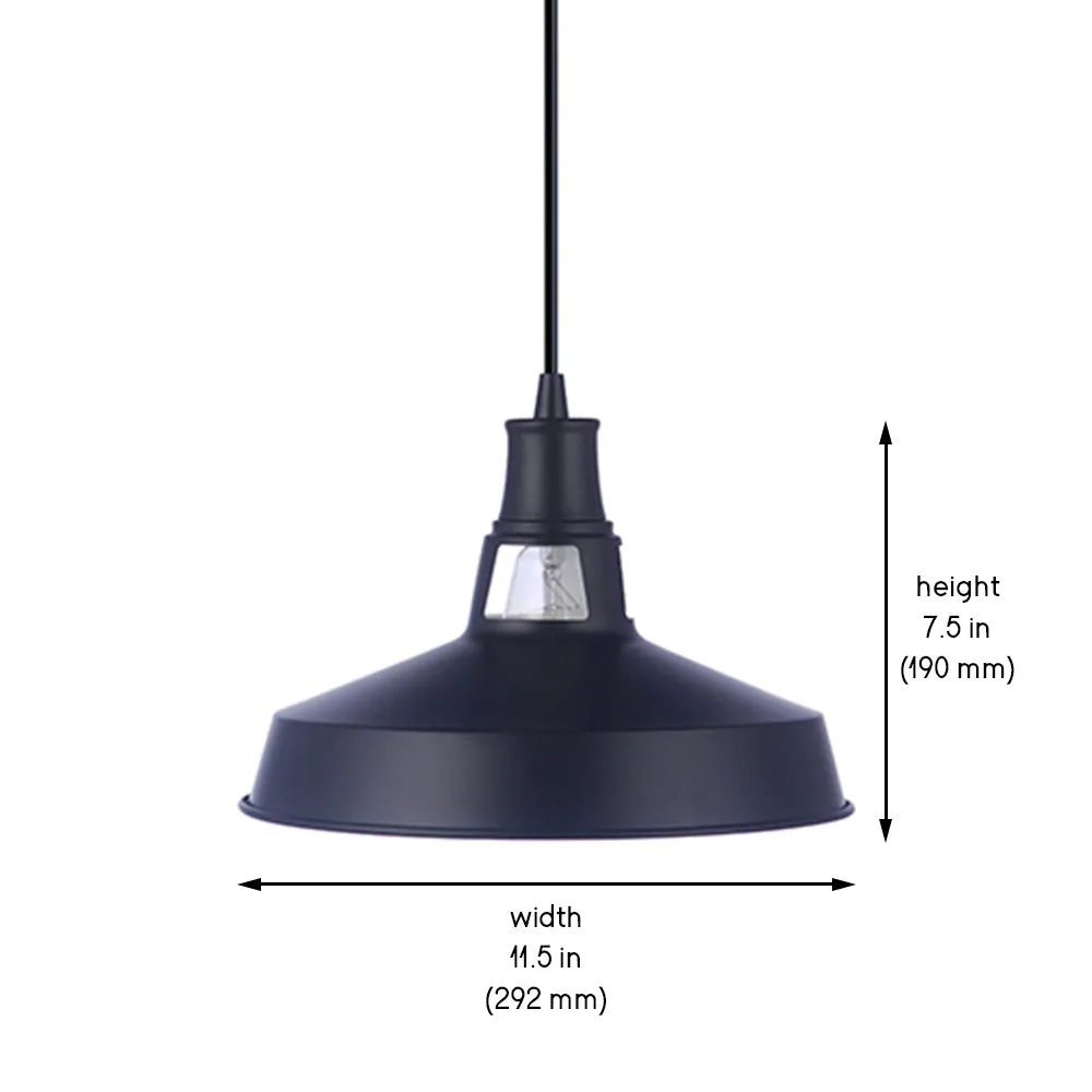 Large Matte Black Modern Farm House Metal Instant Pendant Light Recessed Conversion Kit