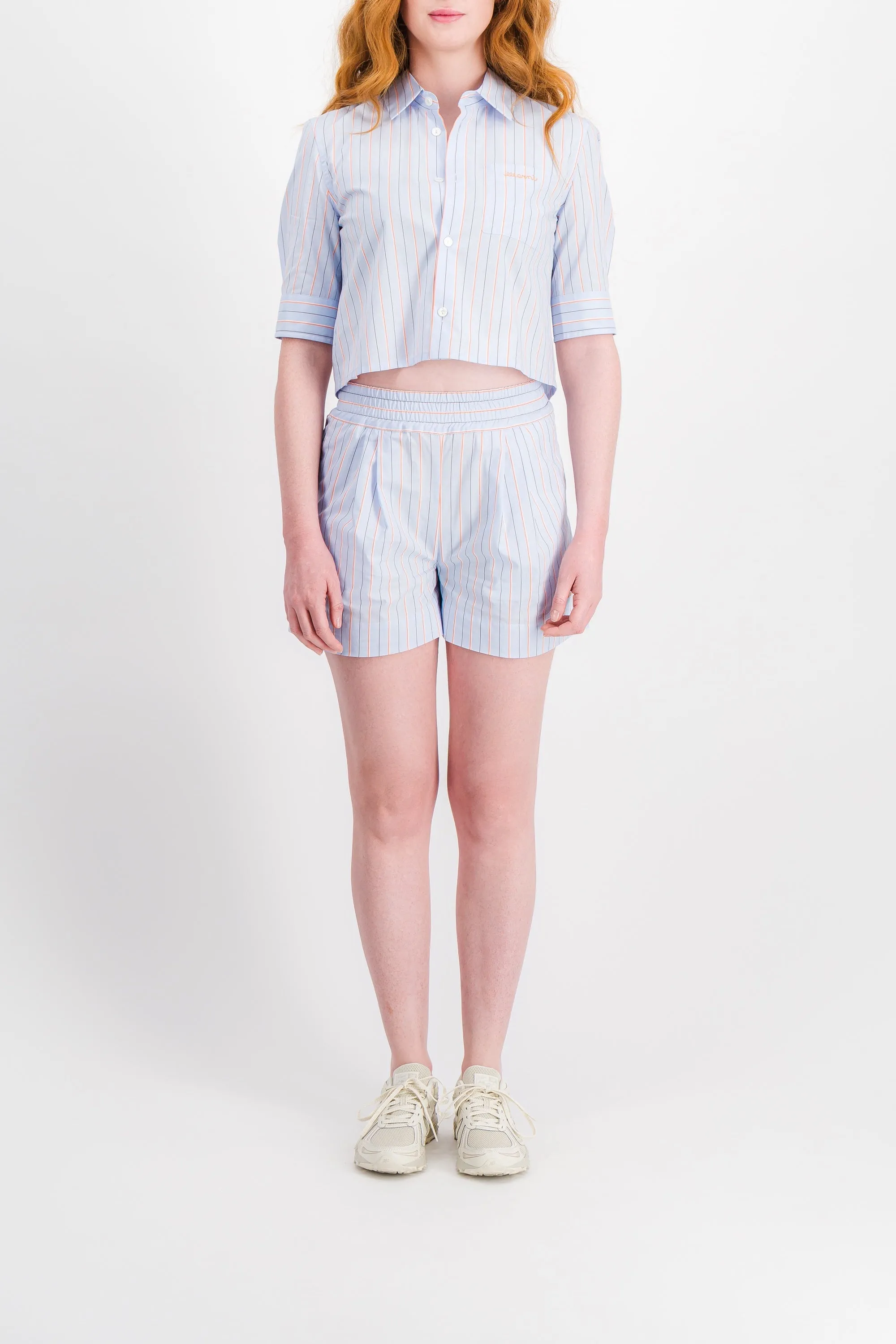 Light blue striped cotton shorts