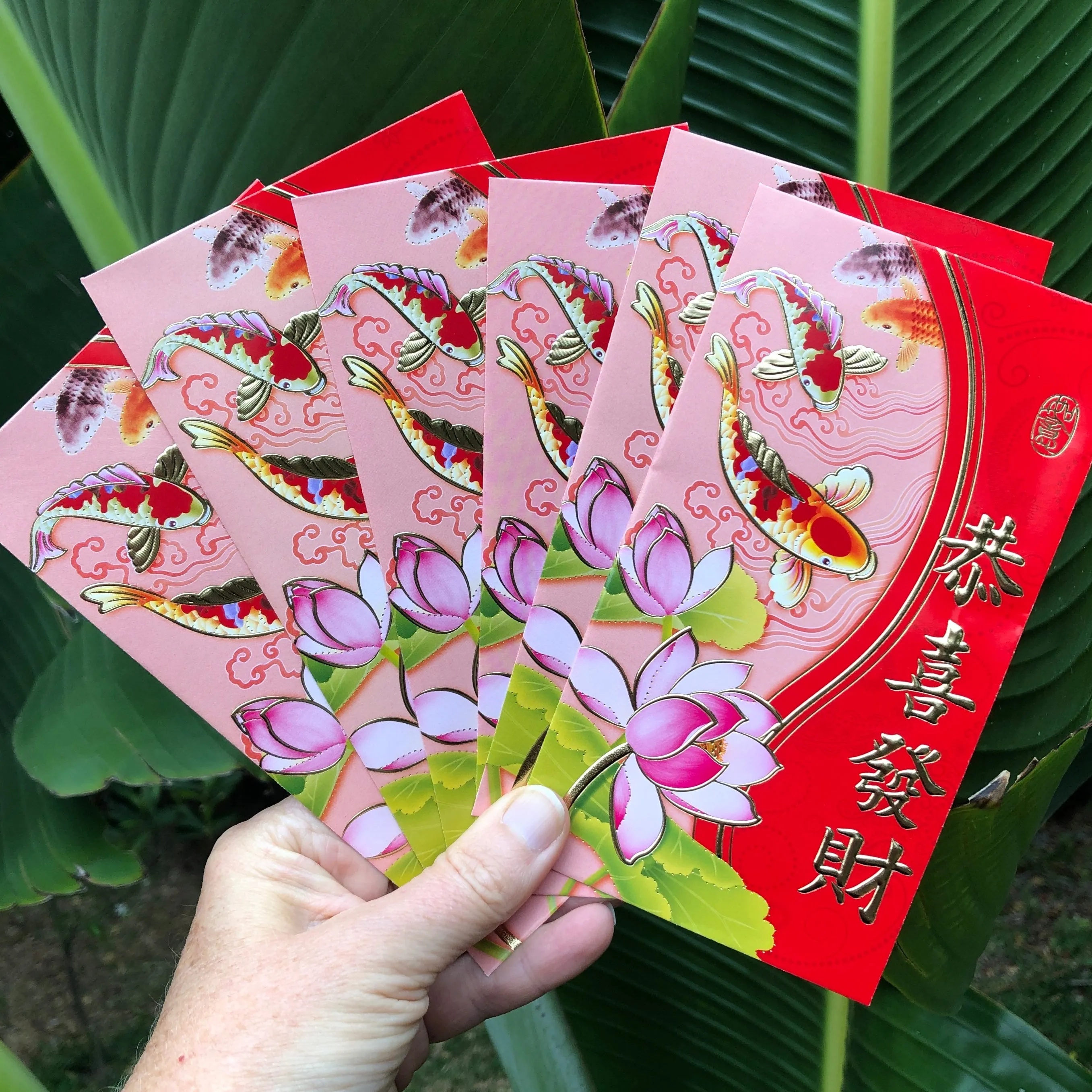 Lotus and fish - Red Money Envelopes (6 pack)