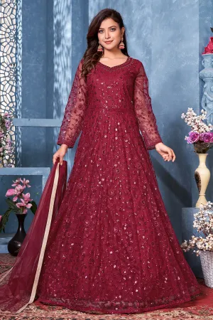 Lovely Maroon Two Tone Embroidered Sequins Anarkali Suit