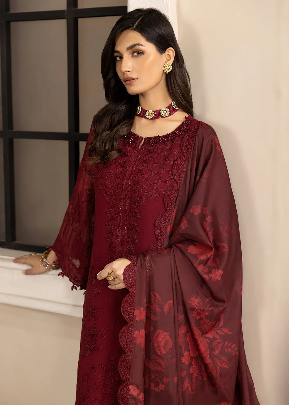 Maroon Formal Suit - Alizeh - Dhaagay Formals '23 - V02D07 - Azalea