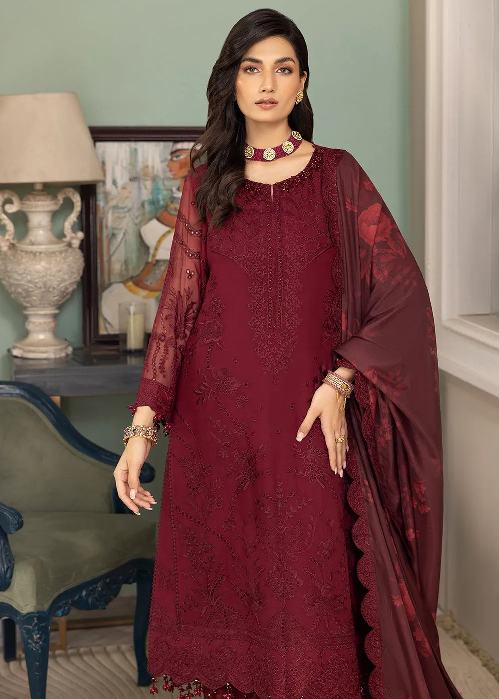 Maroon Formal Suit - Alizeh - Dhaagay Formals '23 - V02D07 - Azalea