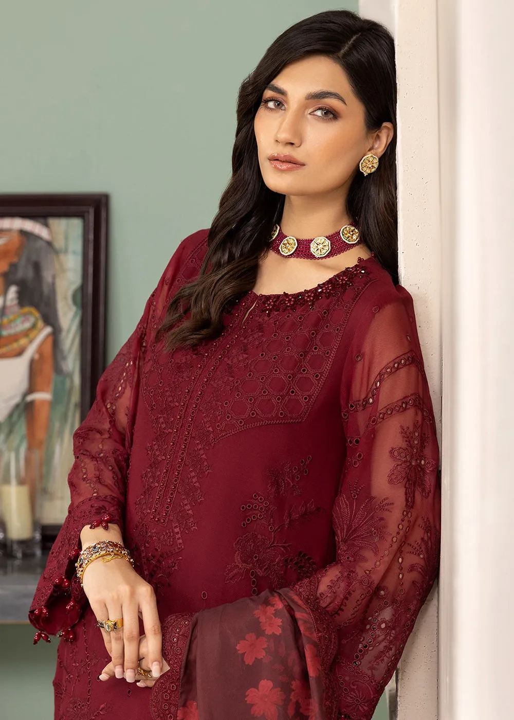 Maroon Formal Suit - Alizeh - Dhaagay Formals '23 - V02D07 - Azalea