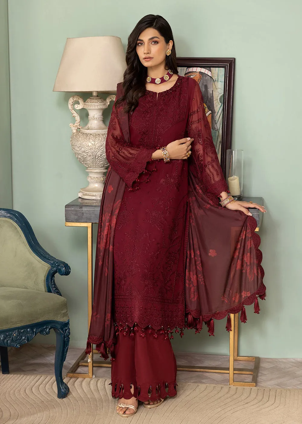 Maroon Formal Suit - Alizeh - Dhaagay Formals '23 - V02D07 - Azalea