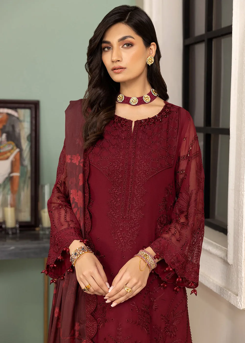 Maroon Formal Suit - Alizeh - Dhaagay Formals '23 - V02D07 - Azalea