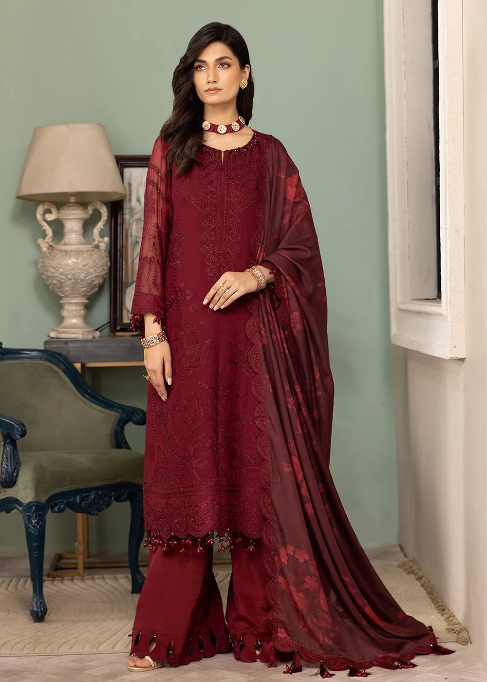 Maroon Formal Suit - Alizeh - Dhaagay Formals '23 - V02D07 - Azalea