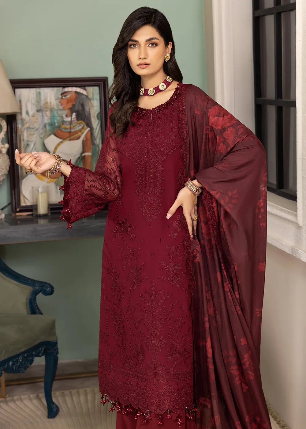 Maroon Formal Suit - Alizeh - Dhaagay Formals '23 - V02D07 - Azalea