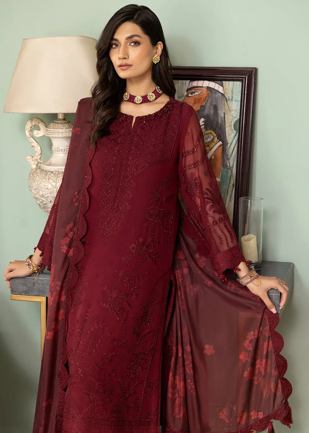 Maroon Formal Suit - Alizeh - Dhaagay Formals '23 - V02D07 - Azalea