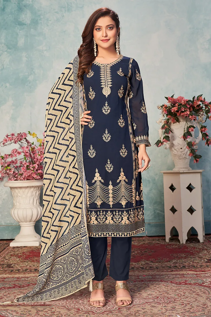 Matte Black Festival Wear Embroidered Georgette Suit