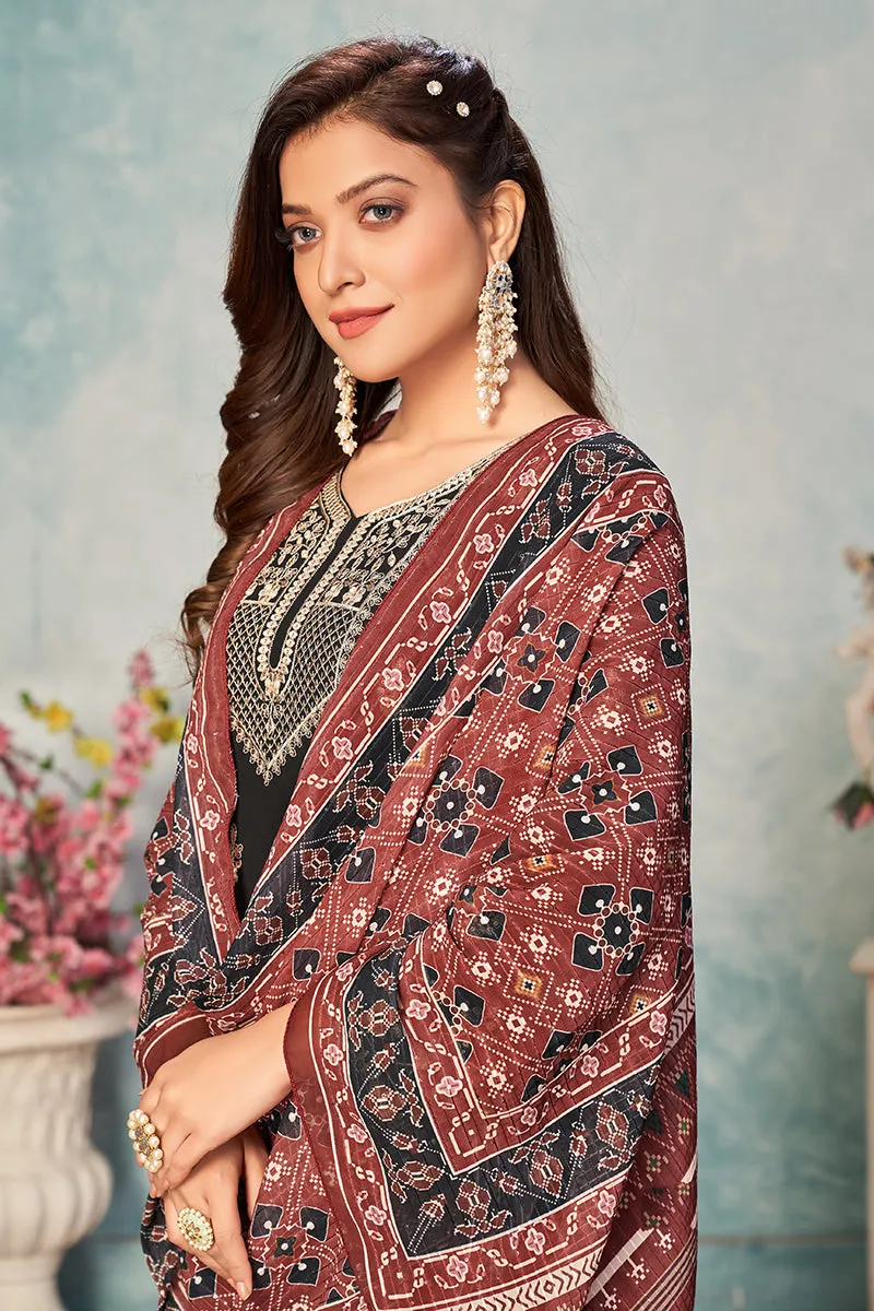 Matte Black Festival Wear Embroidered Georgette Suit