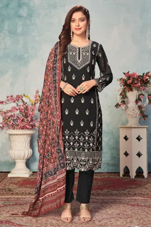 Matte Black Festival Wear Embroidered Georgette Suit