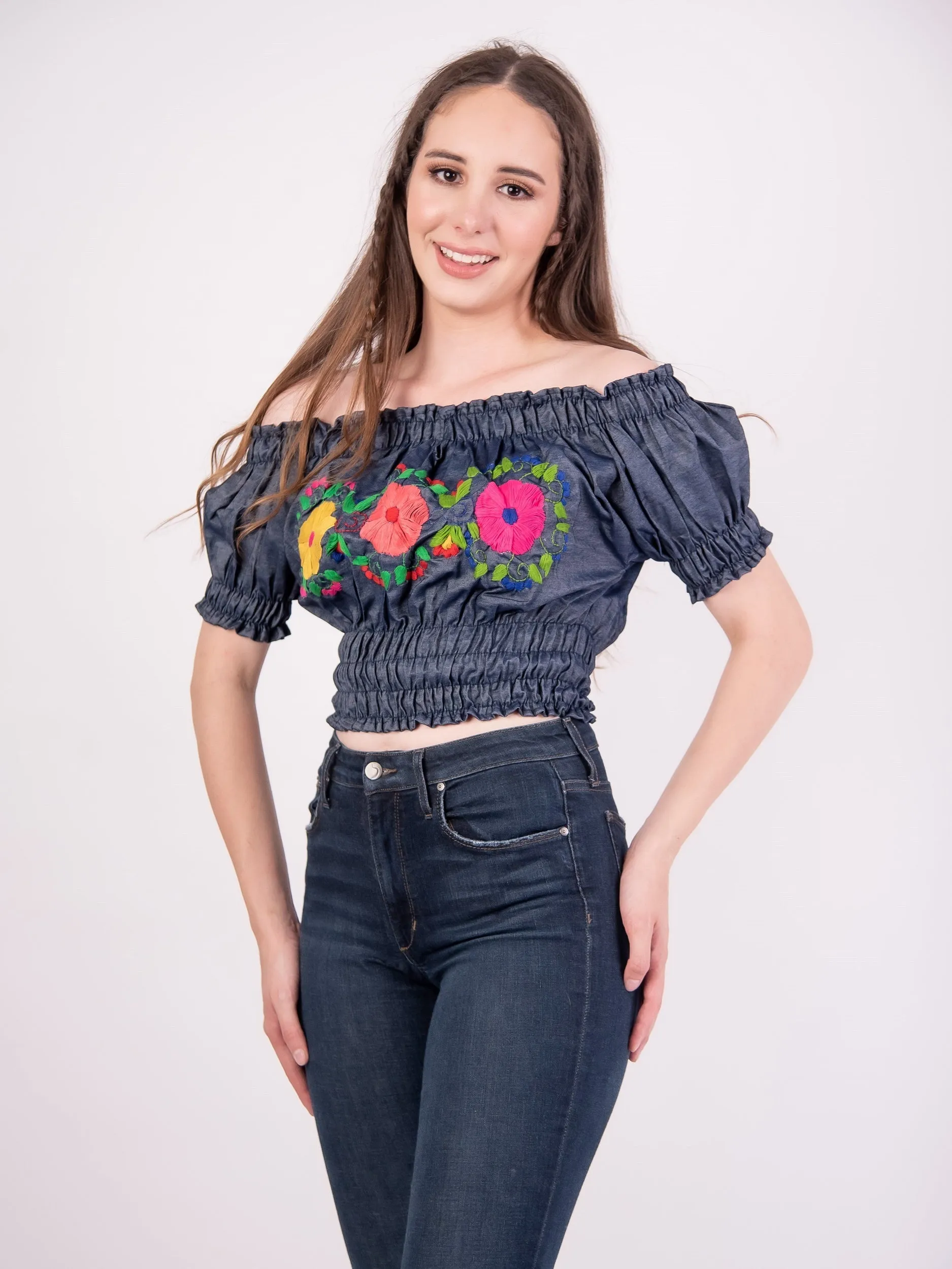 Mexican Denim Off the Shoulder Blouse Coqueta