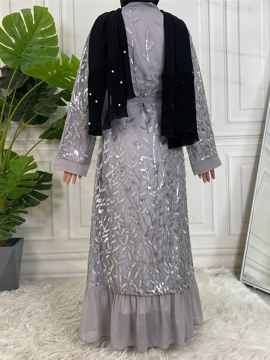 New Gold-Silver Leaf Open Abaya Embroidery Abaya