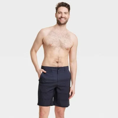 New - Men's 9" Striped Hybrid Swim Shorts - Goodfellow & Co Black 38