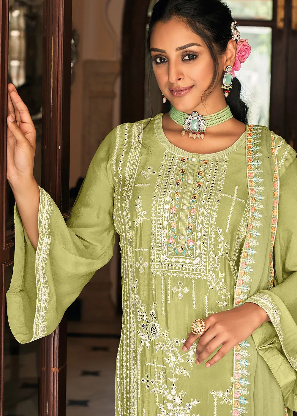 Pakistani Style Delicate Green Function Wear Salwar Suit