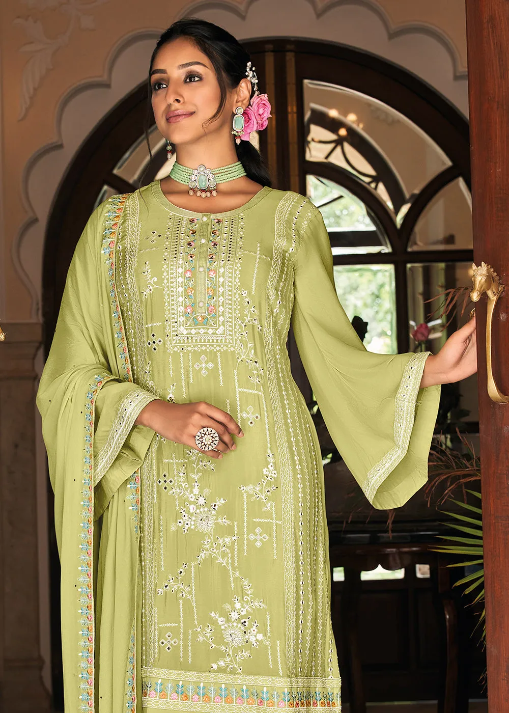 Pakistani Style Delicate Green Function Wear Salwar Suit