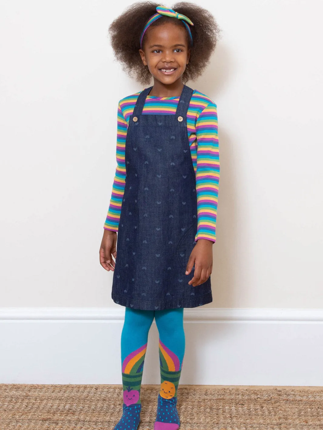 Polka rainbow denim pinafore