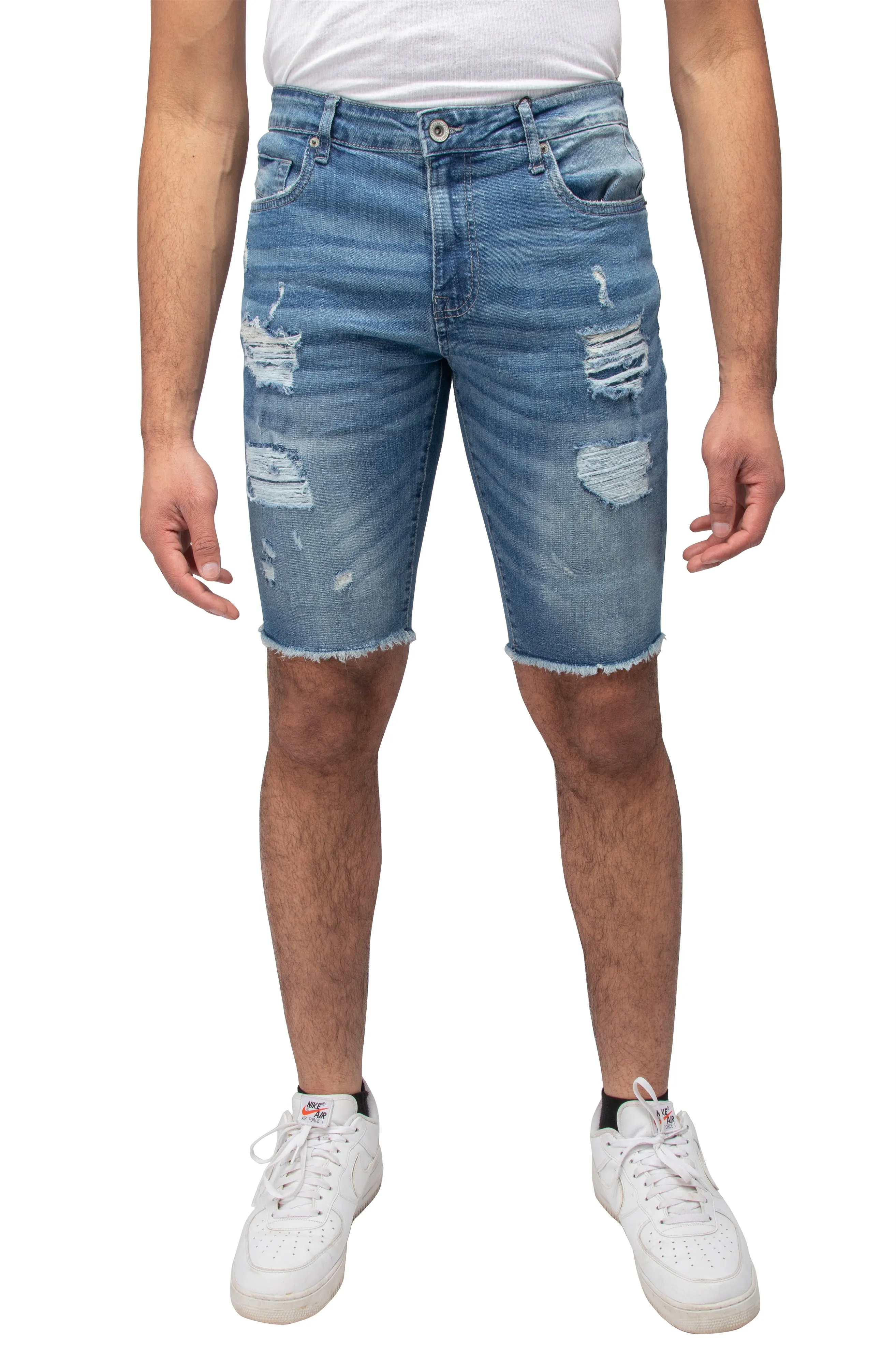 RAWX Men's Rips Distress Frayed Cut Off Denim Shorts