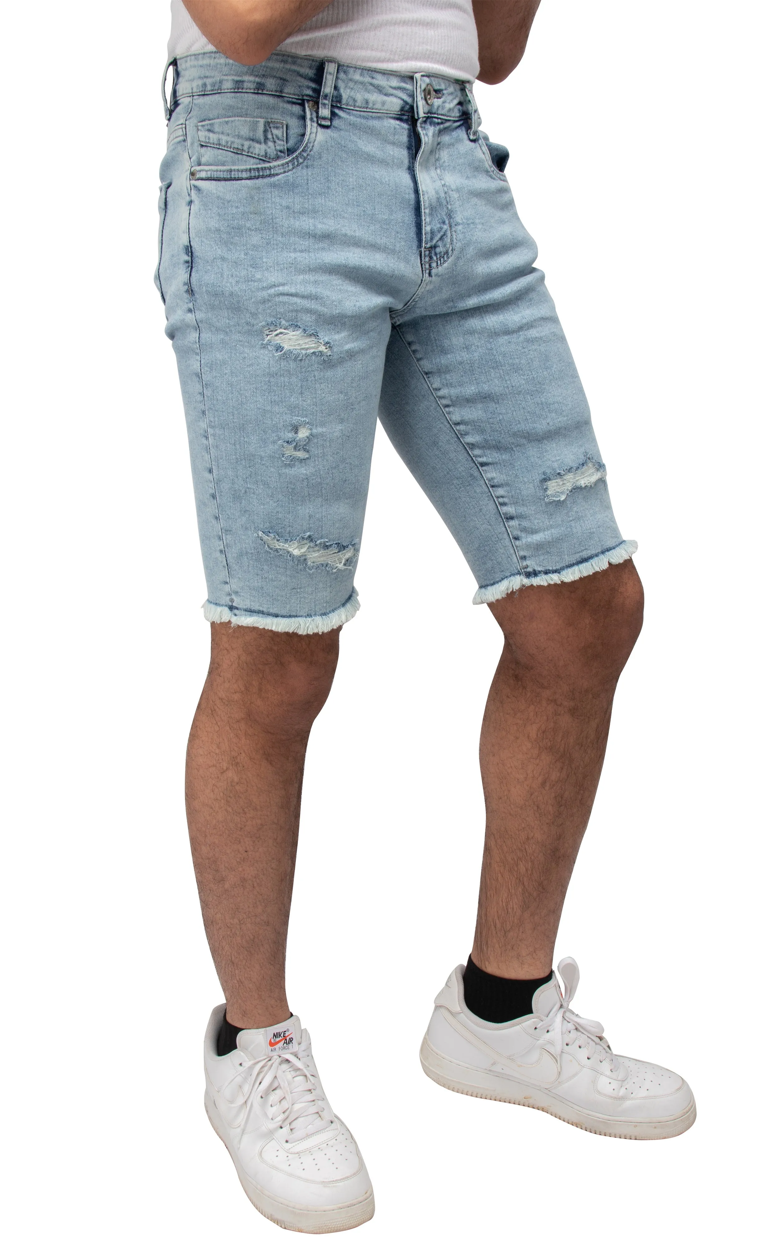 RAWX Men's Rips Distress Frayed Cut Off Denim Shorts