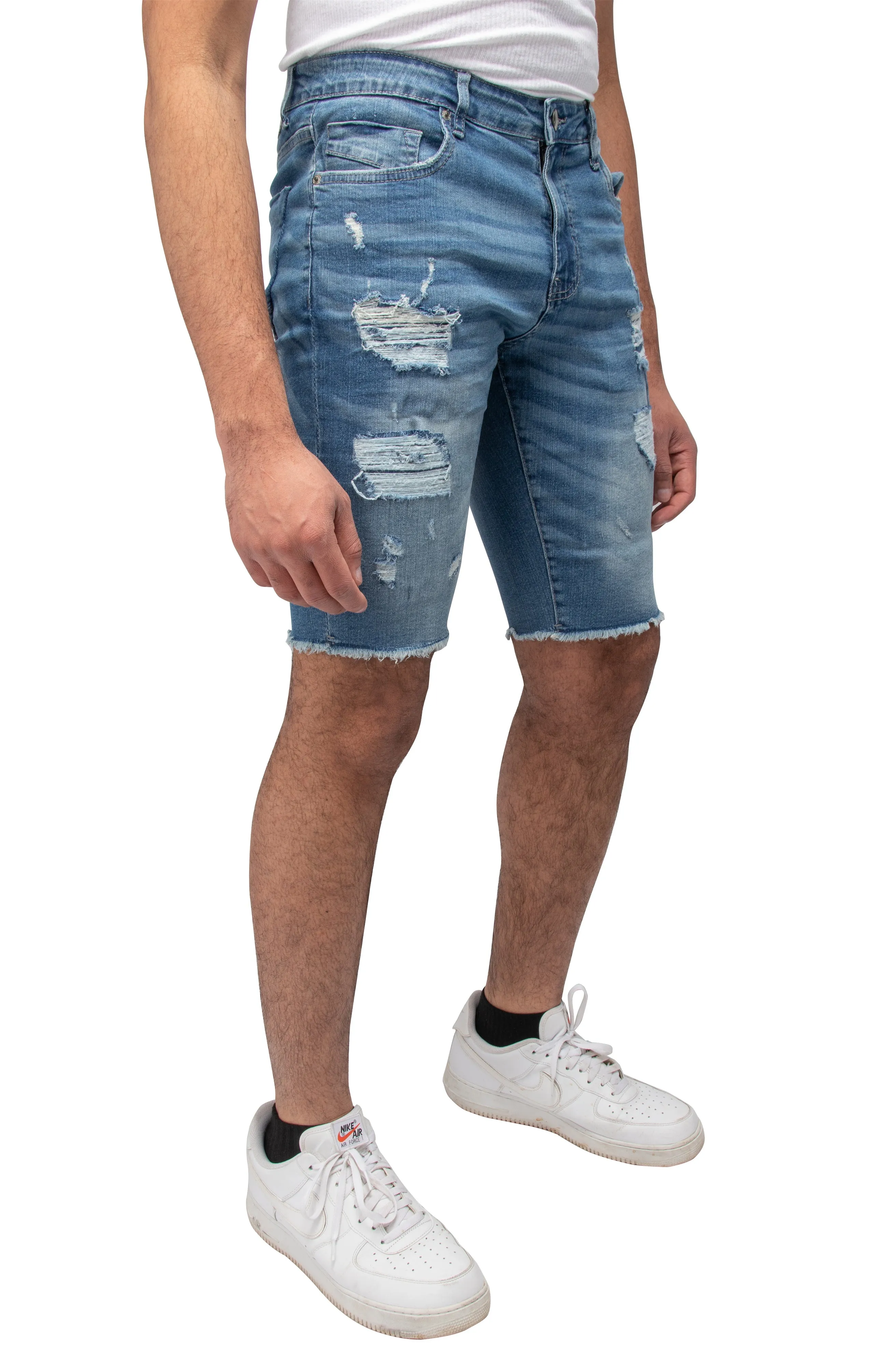 RAWX Men's Rips Distress Frayed Cut Off Denim Shorts