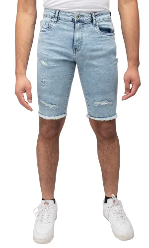 RAWX Men's Rips Distress Frayed Cut Off Denim Shorts