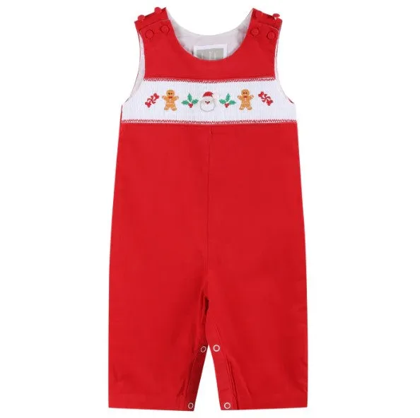 Red Corduroy Christmas Smocked Overalls