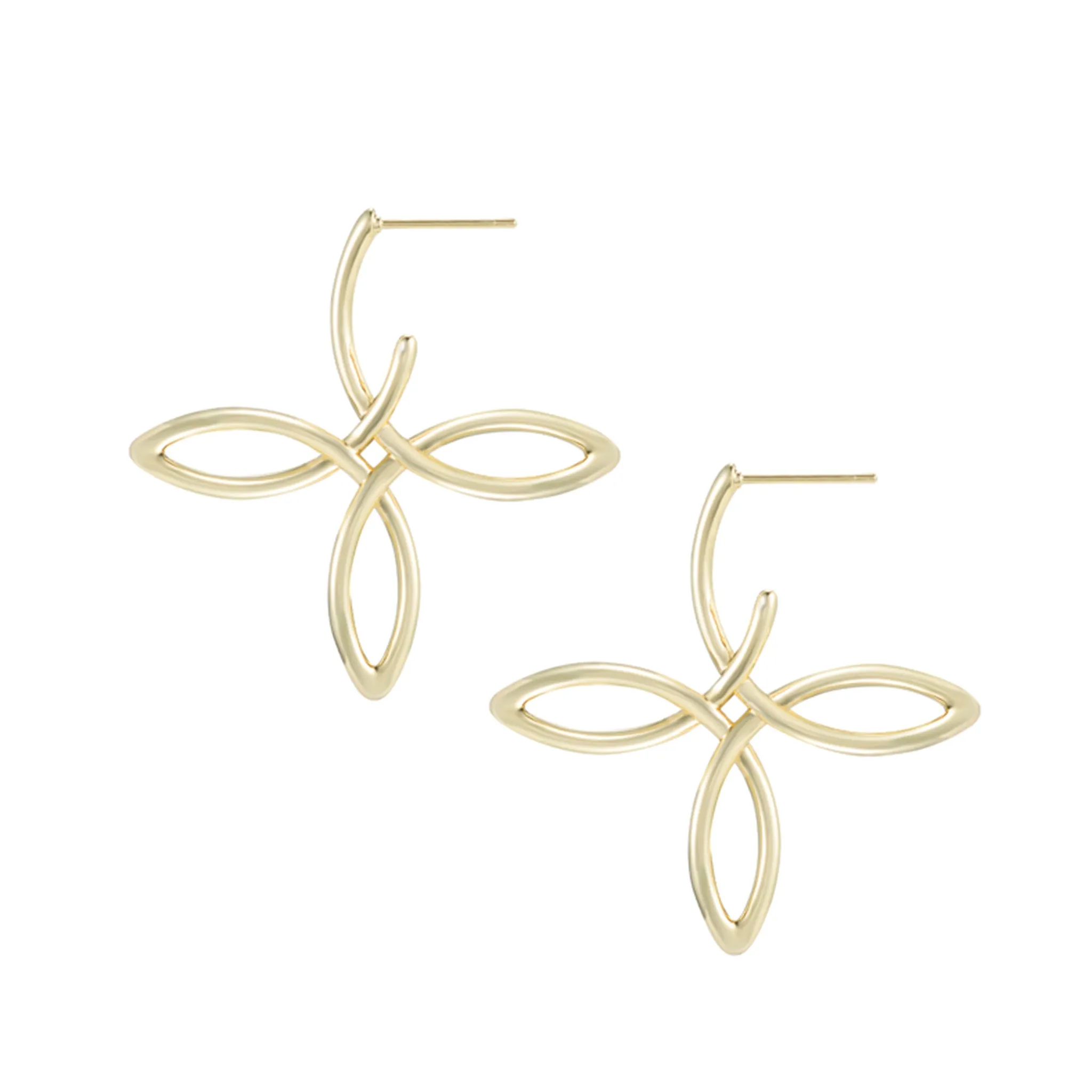 She's Classic Cross Hoop Earrings in Gold