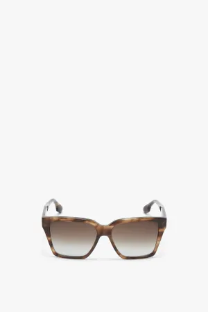 Soft Square Frame Sunglasses In Striped Khaki Havana