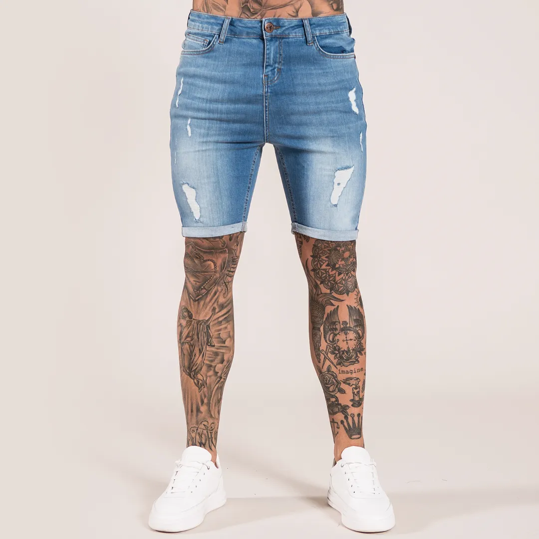 Thiago Skinny Stretch Denim Short - Light Blue