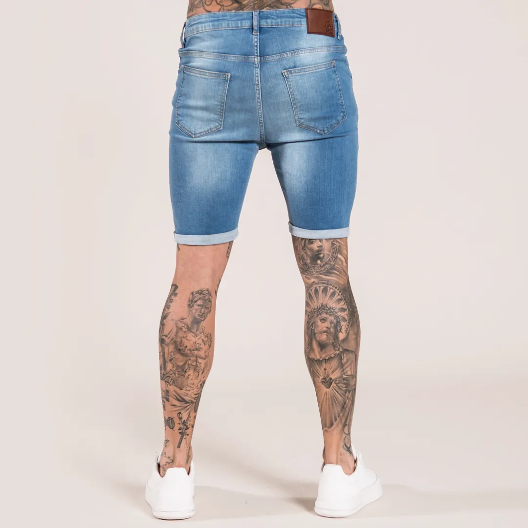 Thiago Skinny Stretch Denim Short - Light Blue