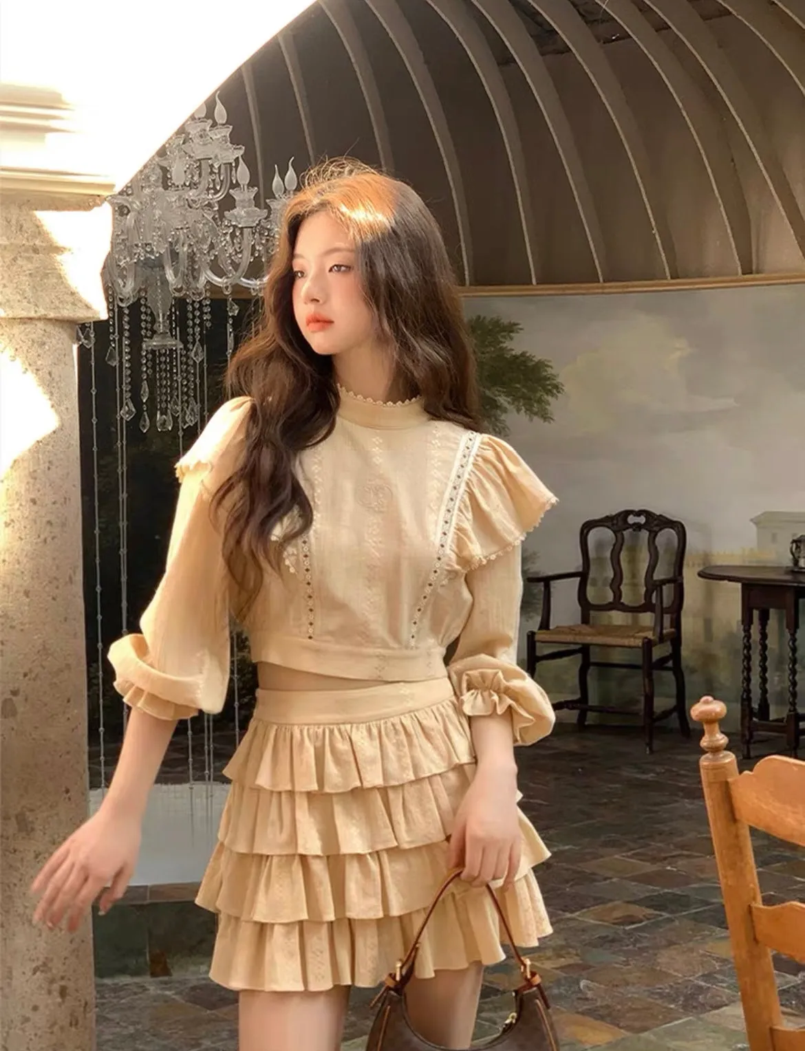 Time Traveler's Delicate Cutout  Lace Ensemble