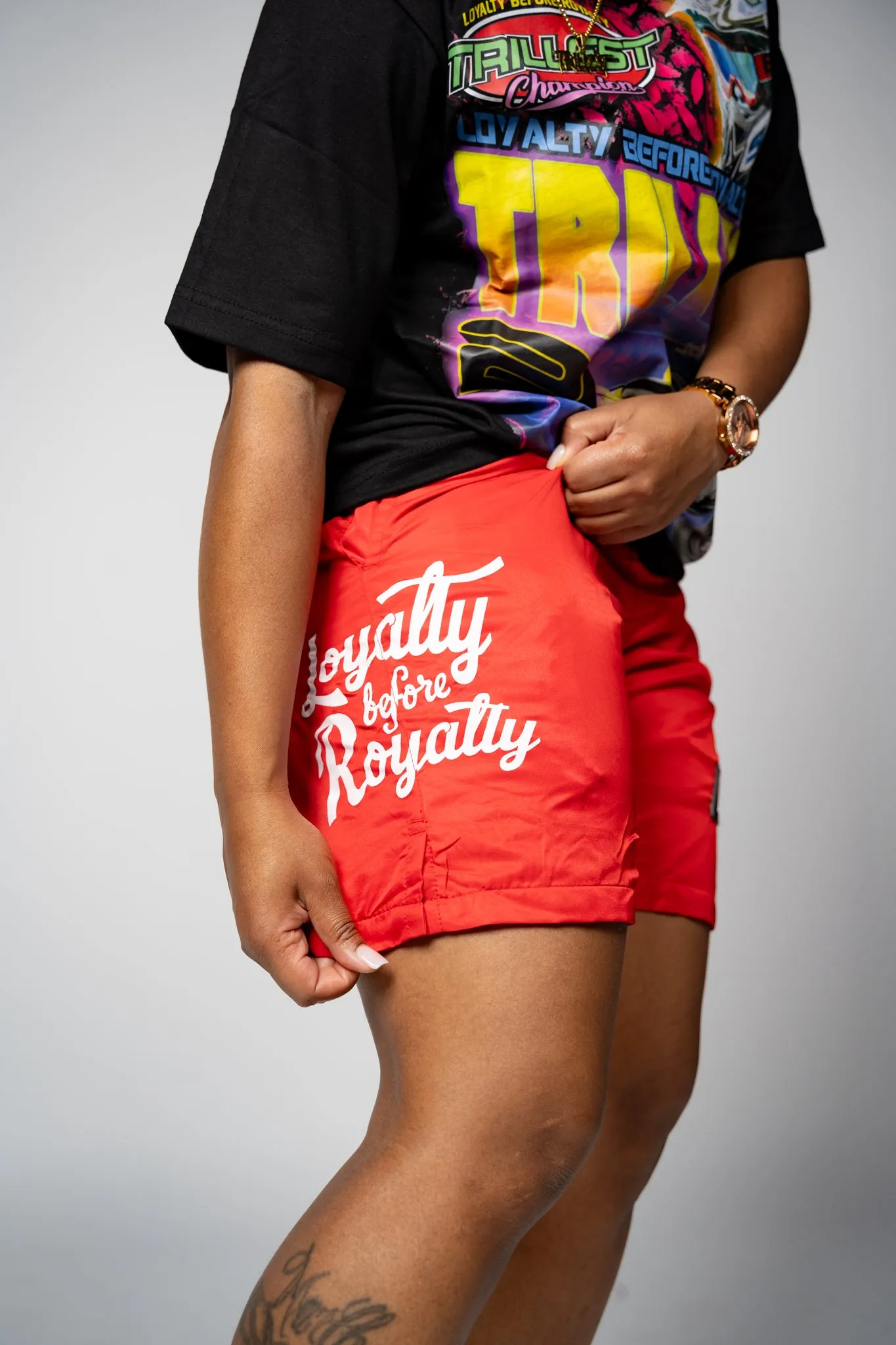 Trillest Nylon Rubber Patch Shorts - Red