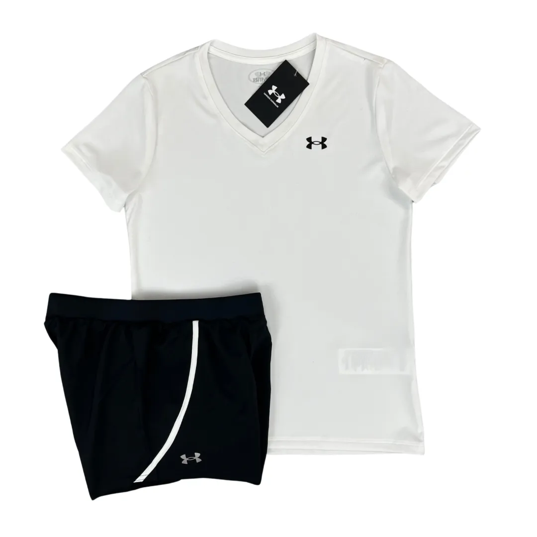 Under Armour Women's Tech T-Shirt Shorts Set - White / Black