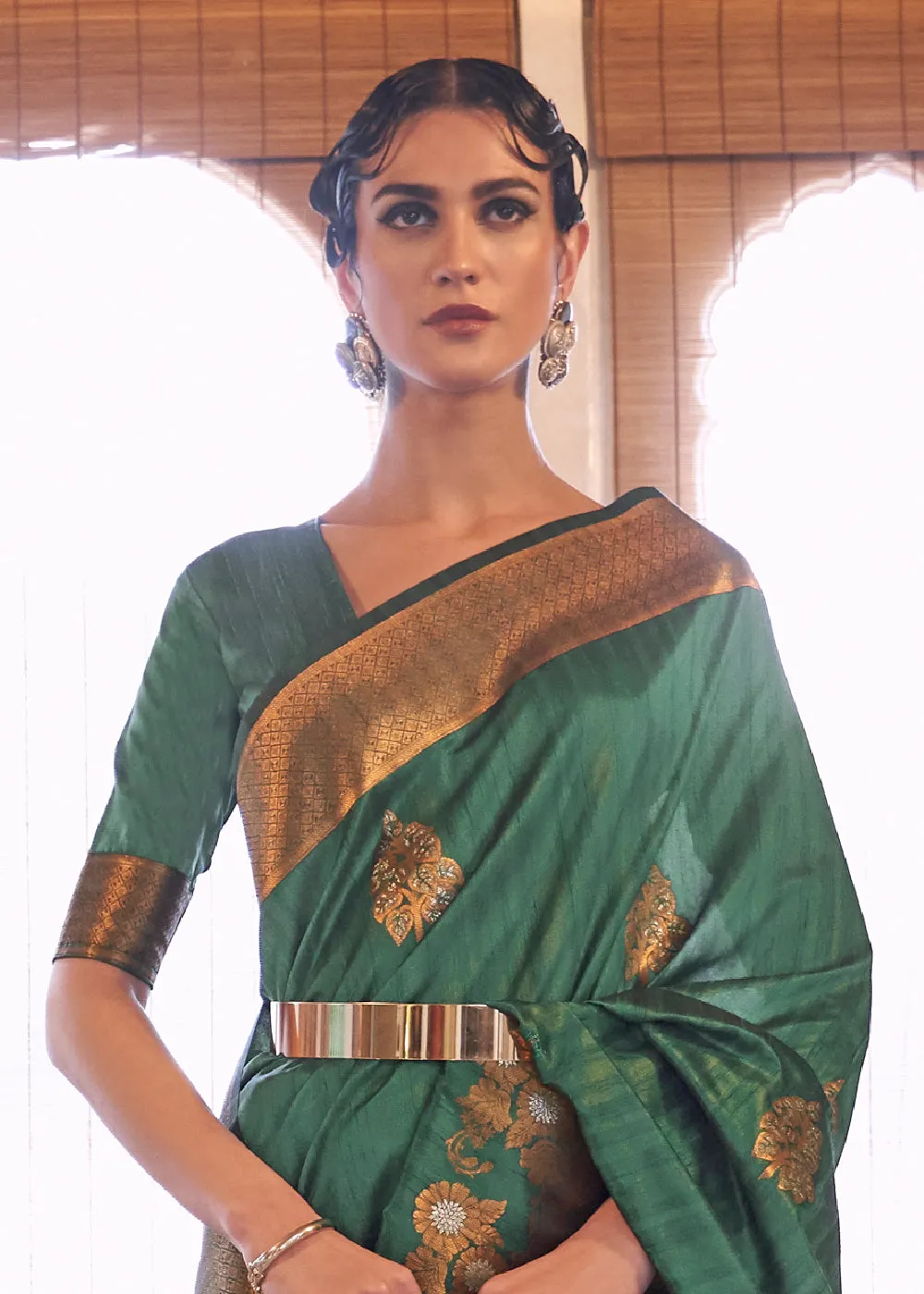 Unique Green Tussar Banarasi Silk Designer Saree