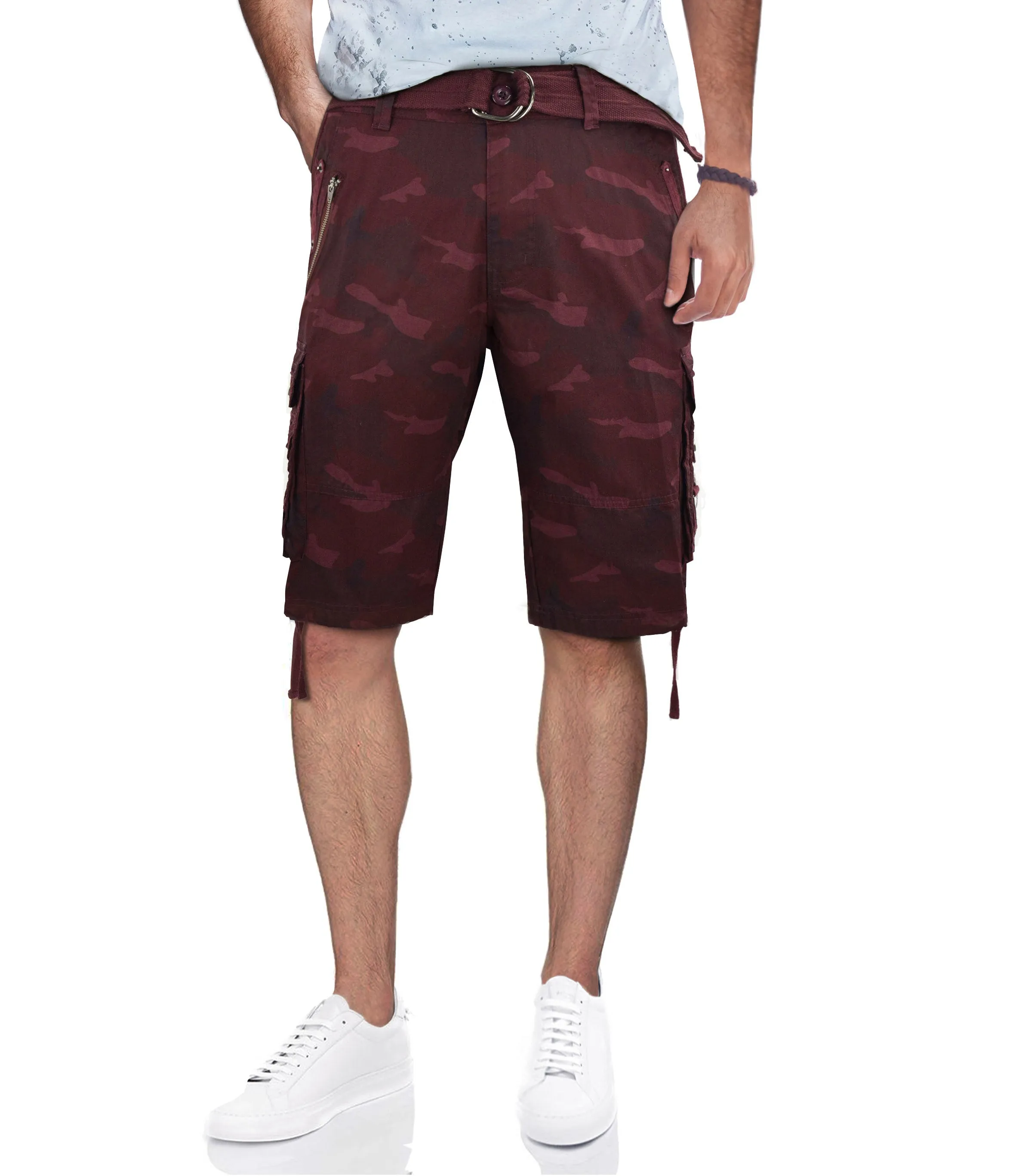 X RAY Men's Belted Cargo Shorts With Zipper Detail